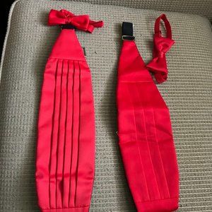 Desmonds Men's Red Cummerbund & Tie Set